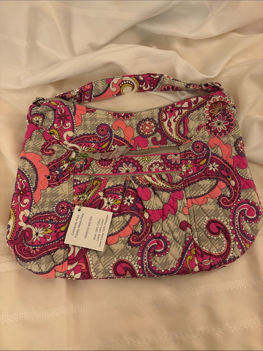 Vera Bradley Pink & Gray Quilted Paisley Shoulder Bag
